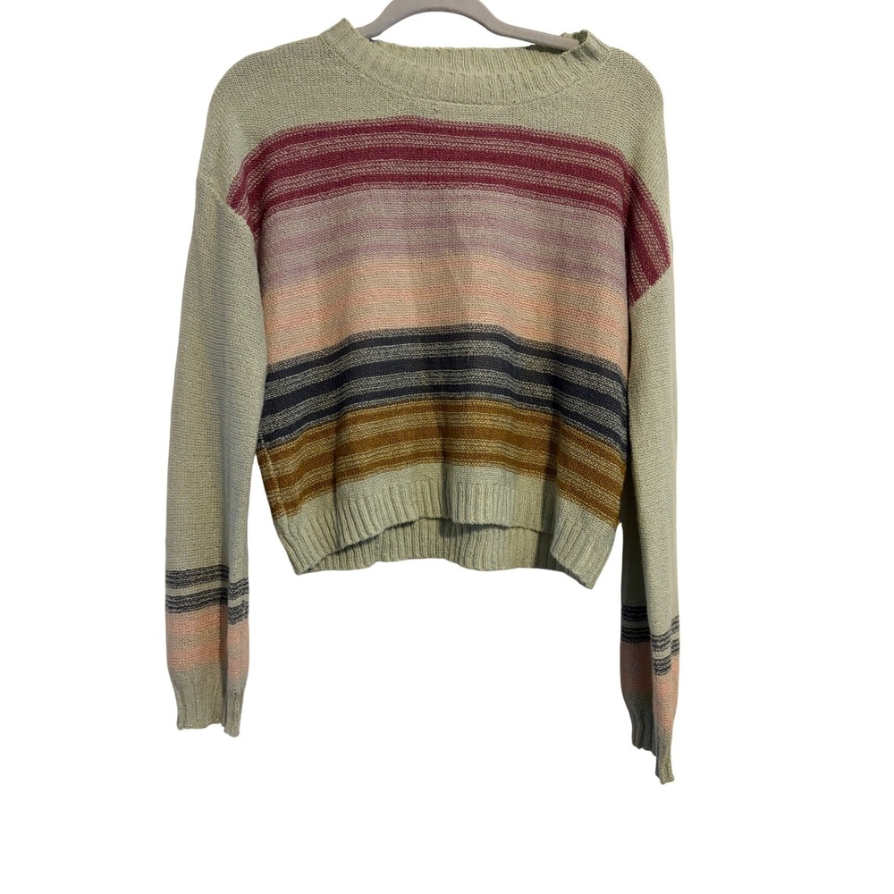 Mystree Striped Knit Sweater Womens Small Green Multi‎ Color Boho Pullover